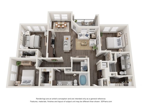 Floor plan for 3 beds, 2 baths, 1347 sqft